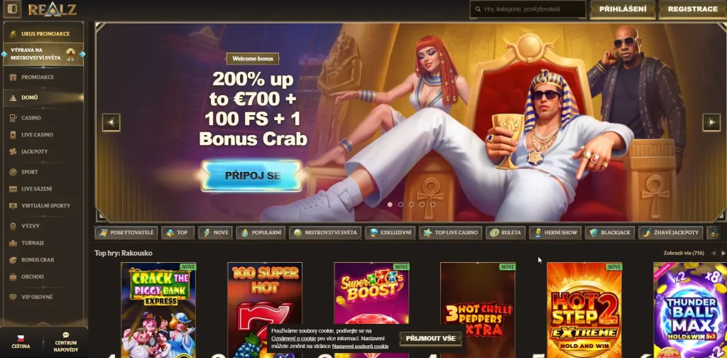 Realz Casino poskytuje 200% bonusy ihned po registraci nového účtu