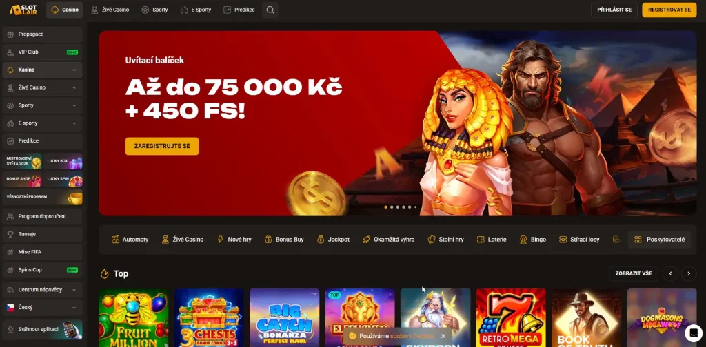 SlotLair Casino nabízí uvítací bonus až do výše 75 000 Kč.
